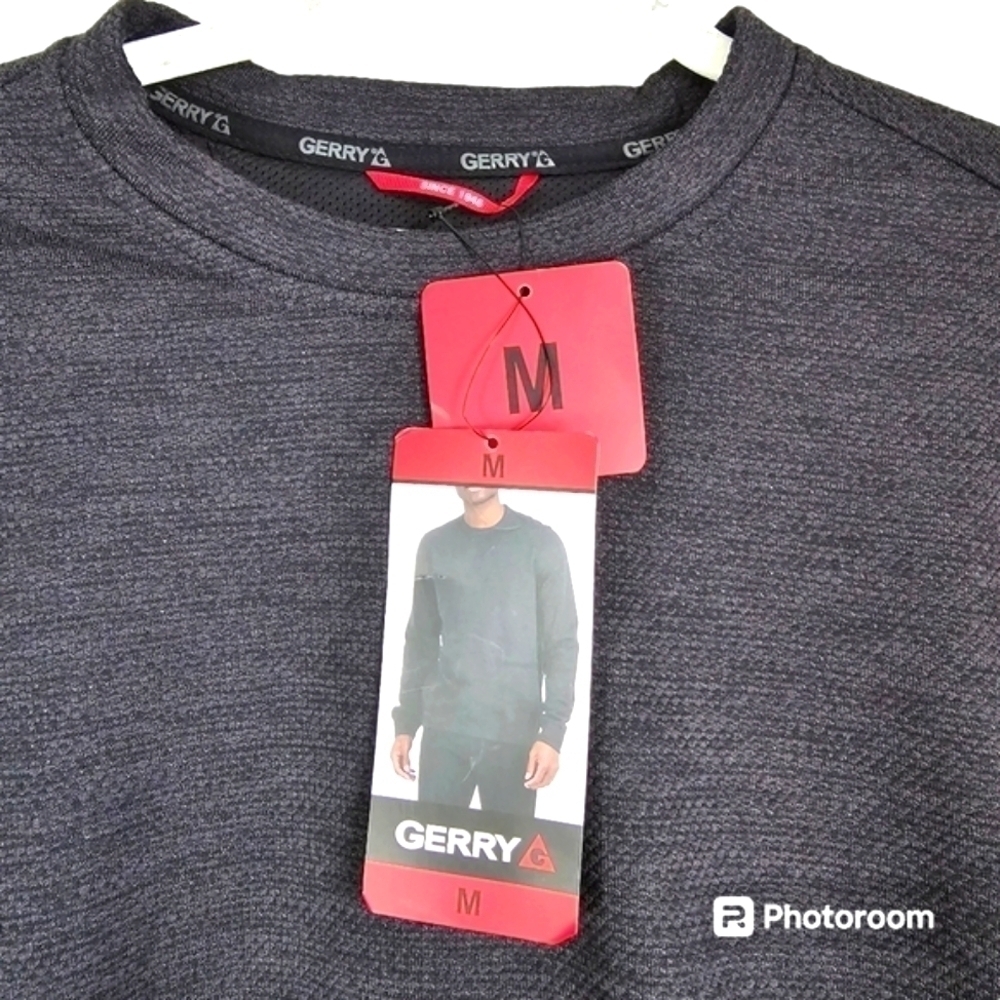GERRY NWT Textured Crew Pullover Sweatshirt Men's Size Medium M Black Gray